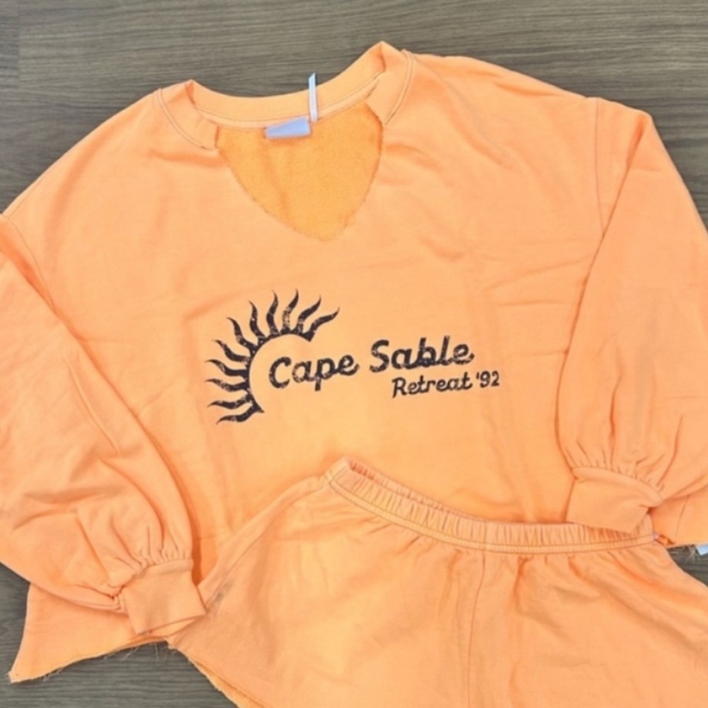 UO Out From Under Neon Orange Notch Sweatshirt